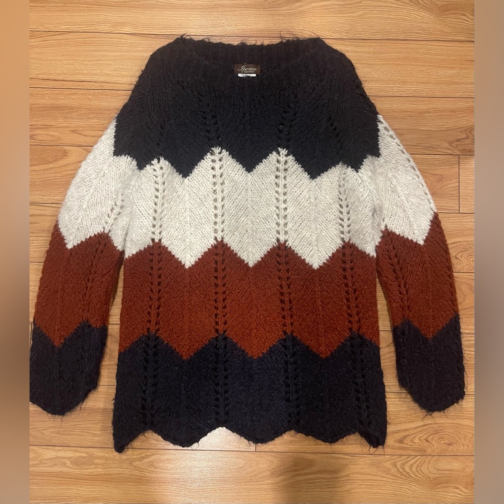 Iperico wool blend Chevron Knit chunky pullover Sweater long sleeves made Italie - Picture 3 of 8